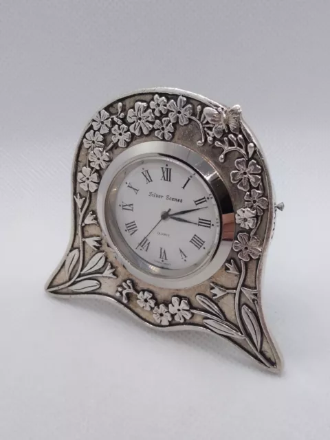 Vintage Silver Scenes Miniature Clock and Photo Frame Silver Plated Working 3