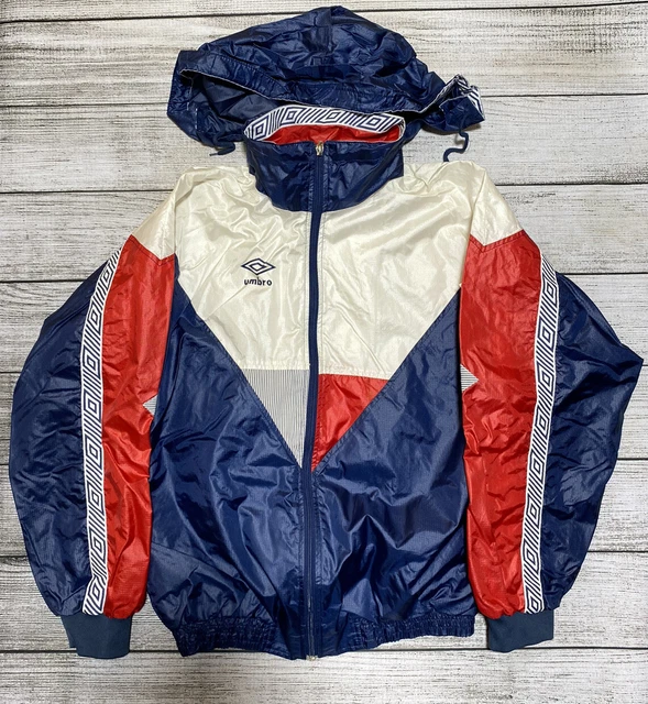 VINTAGE UMBRO MENS Windbreaker Jacket Red Blue White Mens Medium 80s