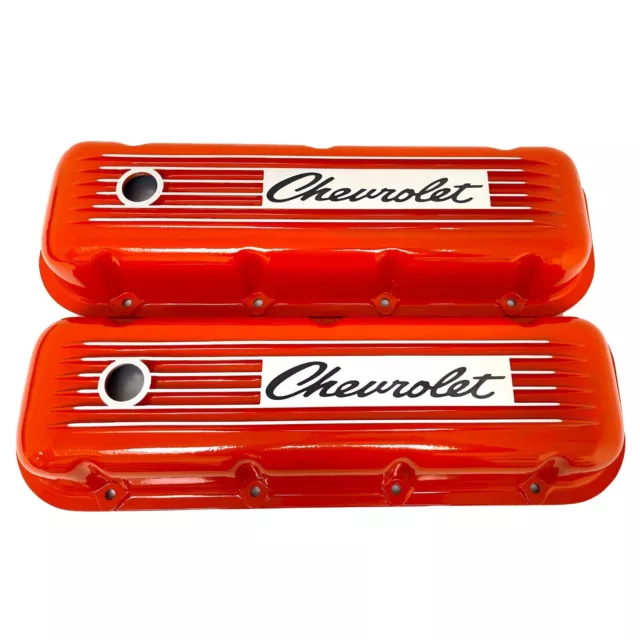 Big Block Chevy/Chevrolet Script Valve Covers - Orange, Finned - Prototype