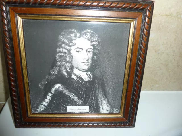 Vintage Framed 14.3Cm Black And White Pottery Tile-1St Duke Of Marlborough Image