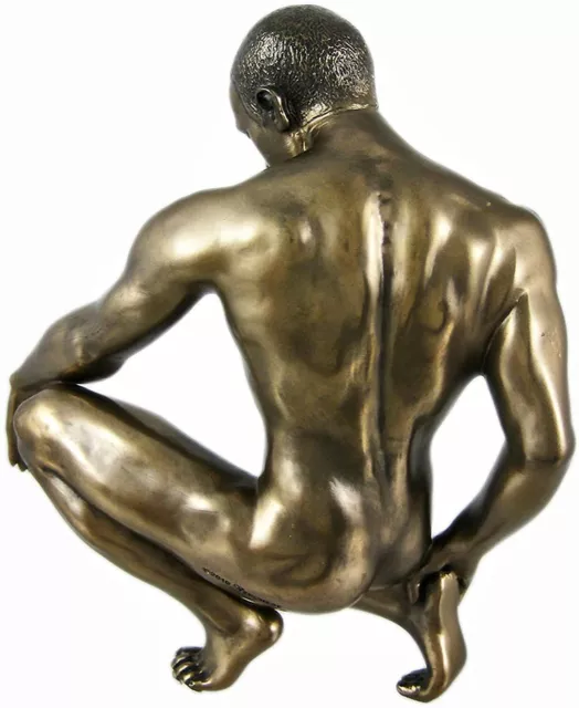 Cold Cast Bronze Finish Kneeling Nude Male Handcrafted Statue Home Decor 3