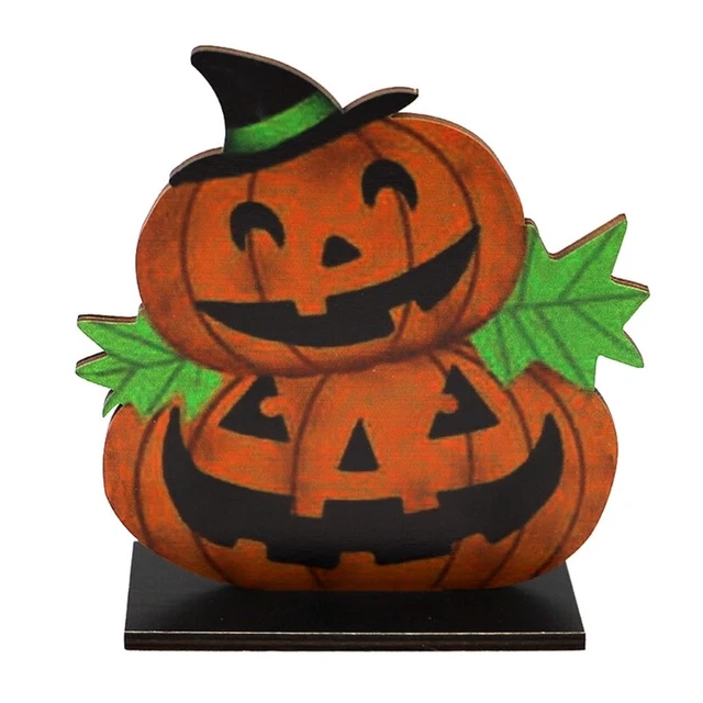 Cartoon Pumpkin Witch Hat Wooden Sign Halloween Table Decoration Ornament