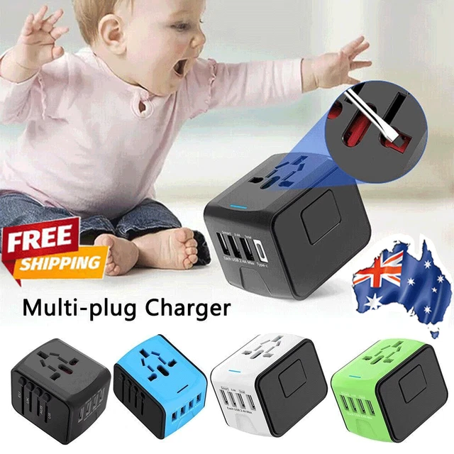 World Wide Travel Adapter Multi Plug Universal Charger UK EU AU US USB Port KZ
