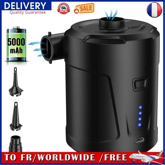 Electric Air Pump 5000mAh Built-in Battery Quick-Fill with 3 Nozzles Black