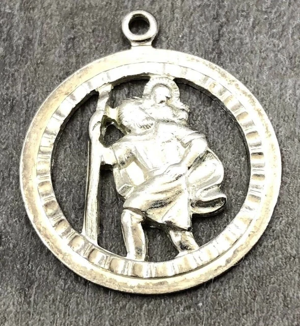 St Christopher Protection Pendant STERLING SILVER 925 Round  3.03 gms