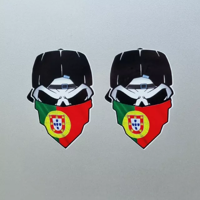 2x Pequeño Calavera Con Cara Bandana & Portuguesa Bandera de Vinilo Pegatina