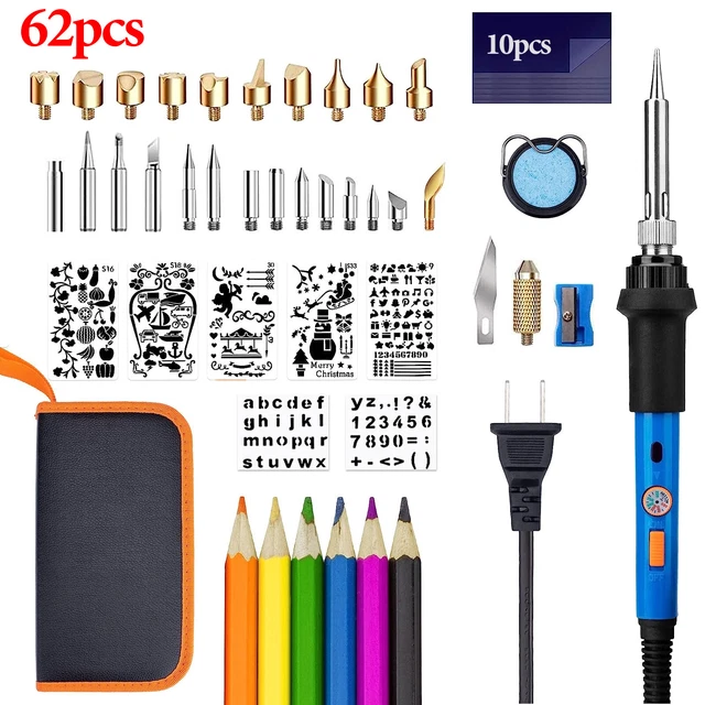 62/124PCS Wood Burning Kit Pyrography Pen Soldering Iron Wood Tools Mold Pencil 62/124PCS Wood Burning Kit Pyrography Pen Soldering Iron Wood Tools Mold Pencil