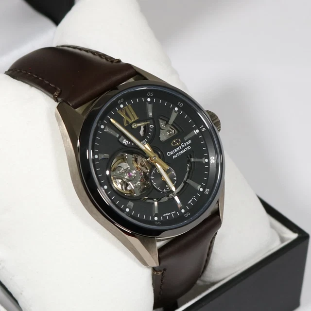 ORIENT STAR AUTOMATIC Black Dial Brown Leather Strap Men's Watch RE