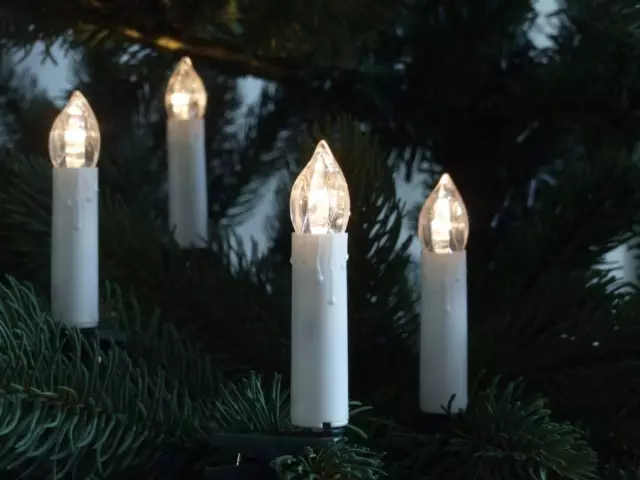 LED Lichterkette Weihnachtsbaum 30 Kerzen Strom Timer 14,5m weiß Innen und Außen