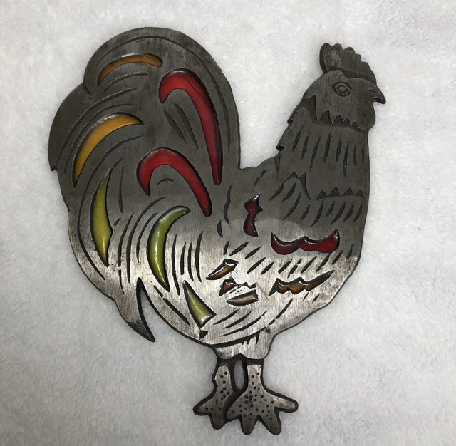 Vintage Rooster Cast Iron w/ Inserts 1983 Trivet Pot Holder Farmhouse Decor