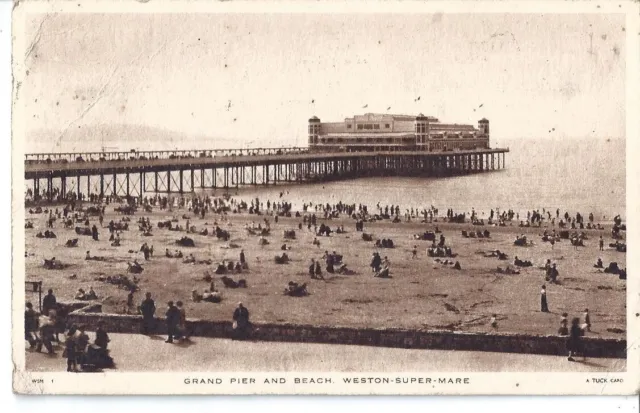 Weston Super Mare - Grand Pier & Beach - 1952 Tuck's Postcard