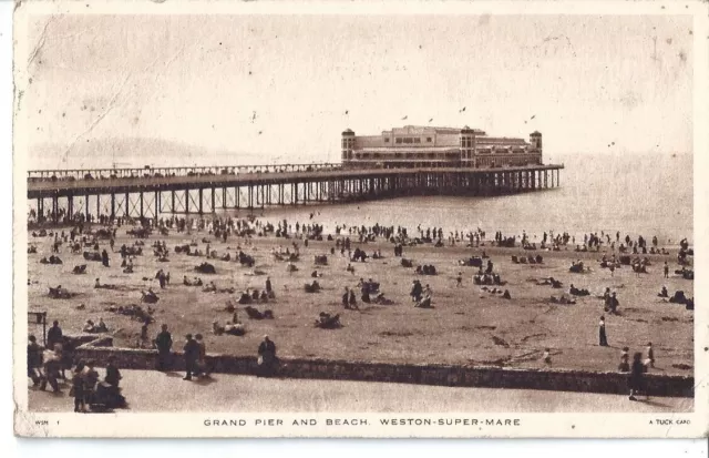 Weston Super Mare - Grand Pier & Beach - 1952 Tuck's Postcard