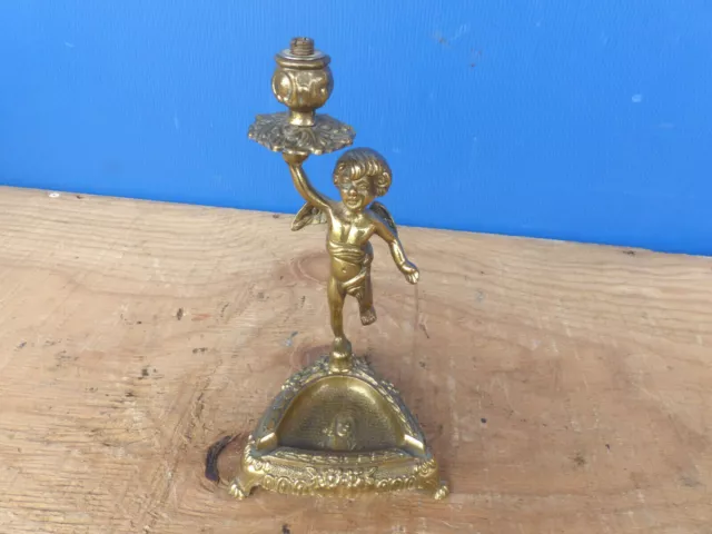 Ancien pied de lampe de table en laiton statuette ange chérubin de style ancien