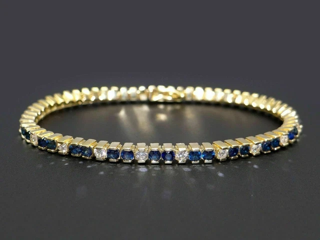 15Ct Round Lab Created Sapphire Tennis Bracelet 14K Yellow Gold Plated Silver 15Ct Round Lab Created Sapphire Tennis Bracelet 14K Yellow Gold Plated Silver