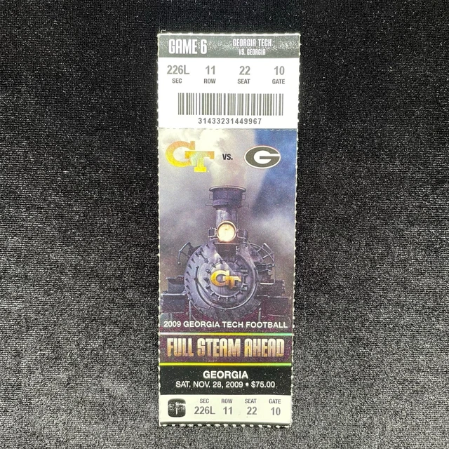 2009 UGA v Georgia Tech Athens Georgia Bulldogs GT Yellow Jackets Ticket Stub