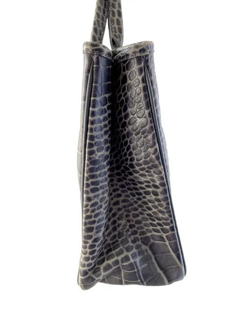 LONGCHAMP CROC EMBOSSED ROSEAU Leather Handbag Tote Gray Bag Purse 13”x9” 5