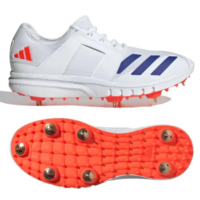 2024 adidas Howzat Spike 2.0 IG6754 Junior White Blue Cricket Shoes - Free P&P