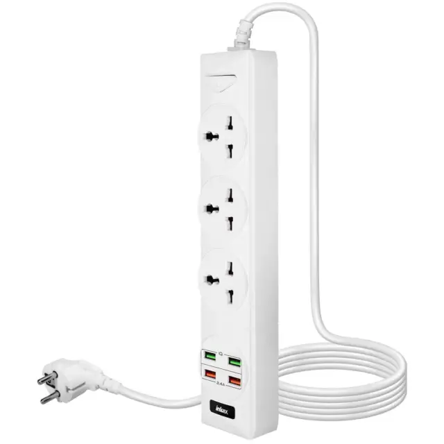 Multiprise 3 prises + 4 ports USB 2,4A Câble 2m Antistatique Inkax Blanc