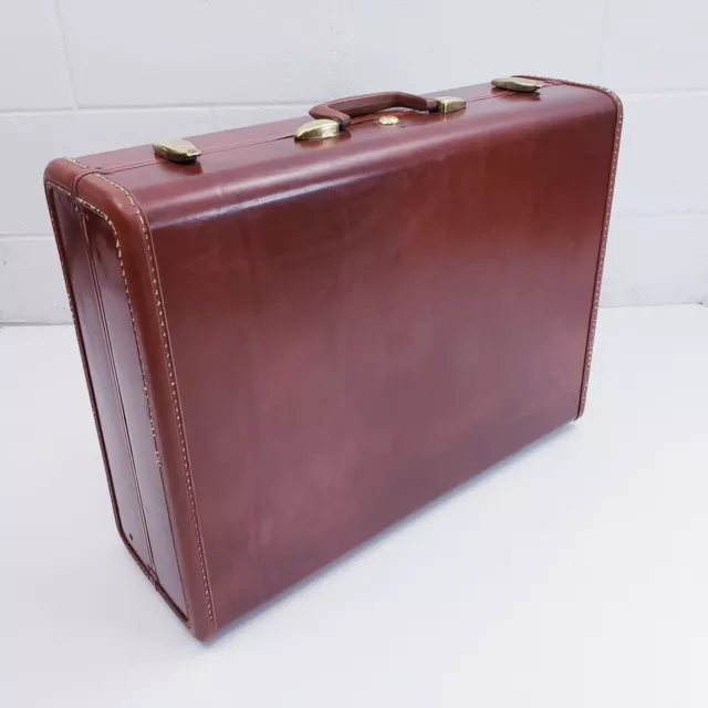 Vintage 24” Samsonite Shwayder Bros. Brown Leather Hard Suitcase No Key