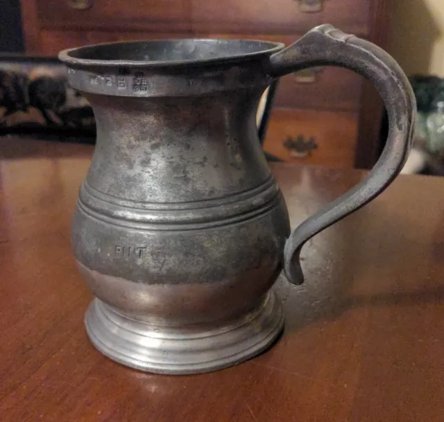 Antique James Yeats Pewter Pint Measure Mug Tankard English