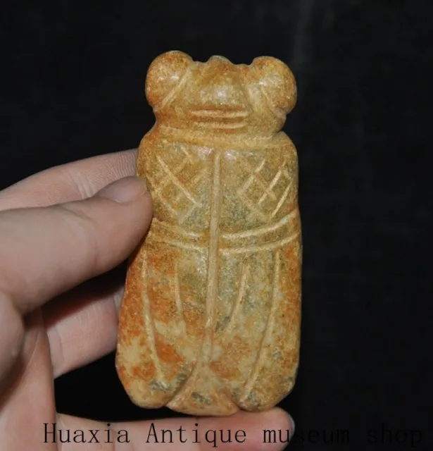 3.2"Collect Hongshan culture Old Jade carved fengshui wealth Luck cicada pendant