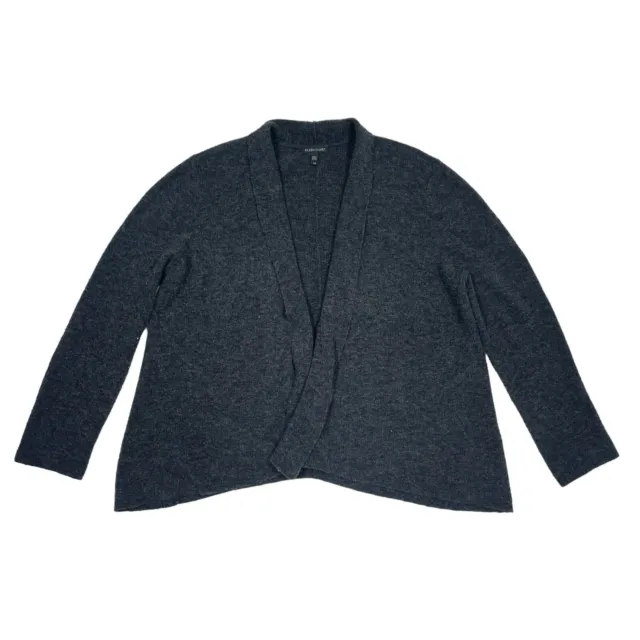 Eileen Fisher Cardigan Sweater Women's Large Gray Open Front Knit Wool Blend