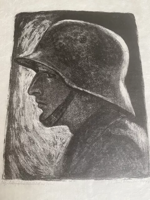 Original Lithographie Japan 1 von 7 Soldat Stahlhelm Hofmaler Paul Schneider