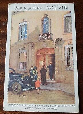 Antique MORIN wine pub card - Nuits St Georges Burgundy - Signed by FRED MONEY