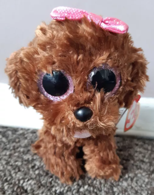 Ty Beanie Boo - 6 Inch Maddie The Brown Dog With Pink Bow - New With Name Tags.
