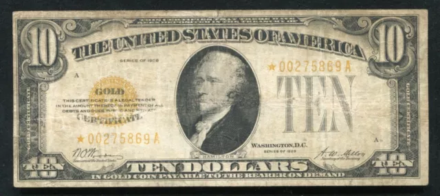 Fr. 2400* 1928 $10 Ten Dollars *Star* Gold Certificate Currency Note Very Fine