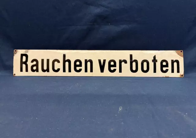 Emailieschild von einem Bahnbetriebswerk der DB -"Rauchen verboten" - 57 x 9 cm