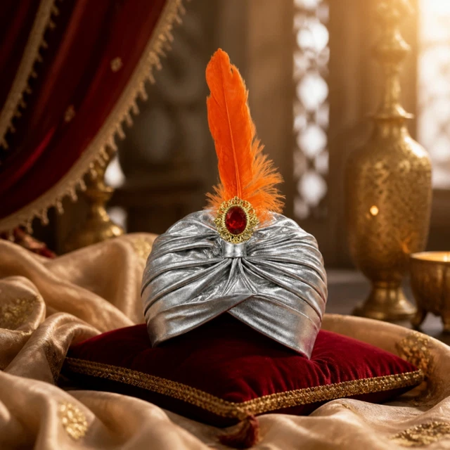 TURBAN WITH FEATHER Dramatic Costume Turban Wrapped for Cosplayers ...