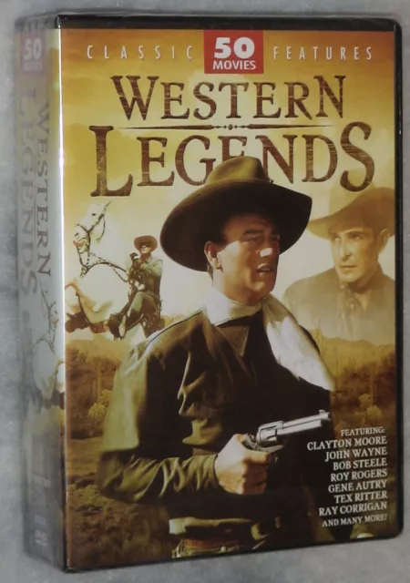 Oeste Legends 50 Clásico Vaquero Peliculas John Wayne Roy Rogers Autry DVD Caja