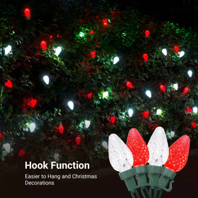 DEWENWILS C7 LED Christmas Lights Outdoor Red & White Christmas String Lights