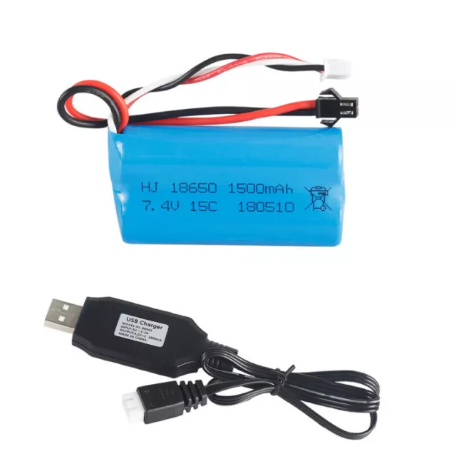 7.4V 1500mAh Battery 15C SM Plug with USB Charger for RC Car Boat Spare Parts