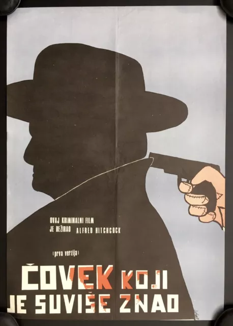 THE MAN WHO KNEW TOO MUCH Original Yugoslavian Movie Poster 1950s Hitchcock