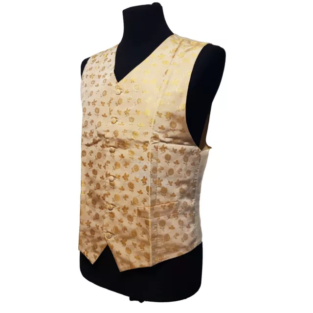 Altea Milano Elegante Gilet Smanicato Panciotto Seta Oro Fantasia Floreale Fiori