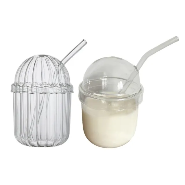 Estilo Dairy Reusable Glass Milk Bottles with Straws and Metal Screw on Lids