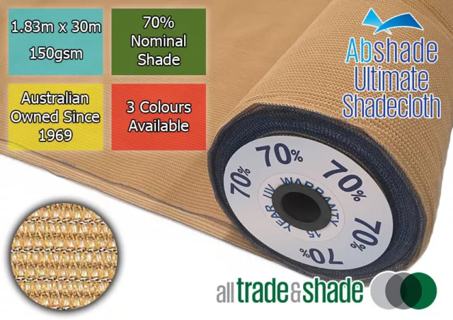 70% Shade Cloth 1.83M x 30M ROLL, Shadecloth/mesh in Green/S/stone or Black