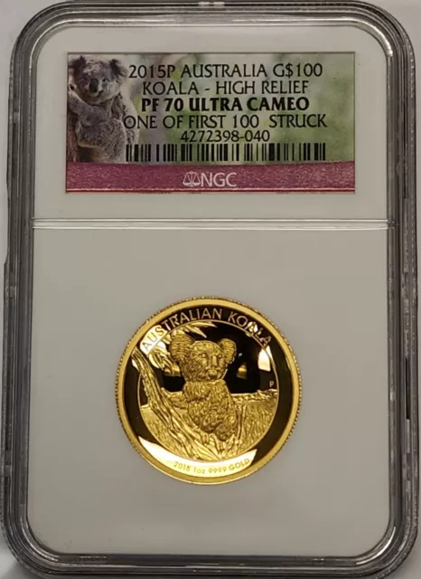 2015 1 oz Australia Koala High Relief Proof Gold Coin NGC PF70 UC w/Box & COA FS 2015 1 oz Australia Koala High Relief Proof Gold Coin NGC PF70 UC w/Box & COA FS