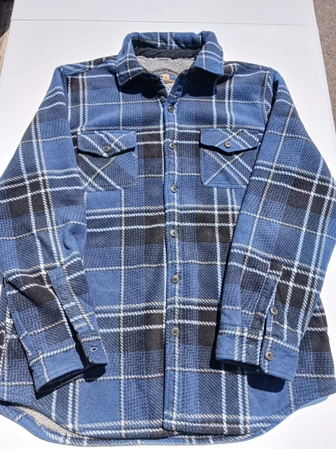 Freedom Foundry Shirt Jacket Mens Large Blue Plaid Sherpa Lined Button Up