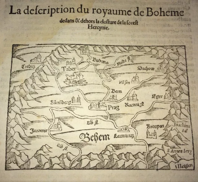 CARTE DU ROYAUME DE BOHÈME. GRAVURE XVIeme.