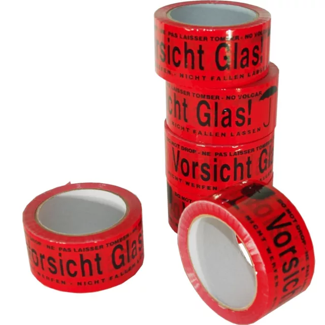 1 Rolle Paketband "VORSICHT GLAS!"  | Packband | Klebeband | Packfilm | 66m