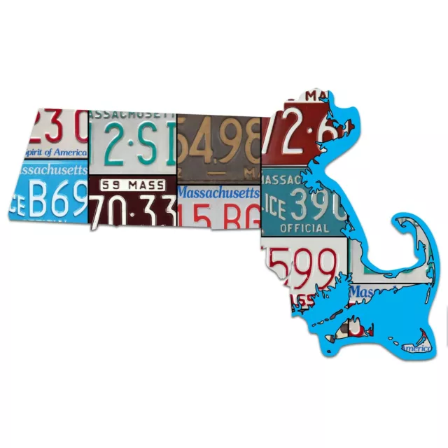 MASSACHUSETTS License Plate Map Sign, THE SPIRIT OF AMERICA License Plates Sign