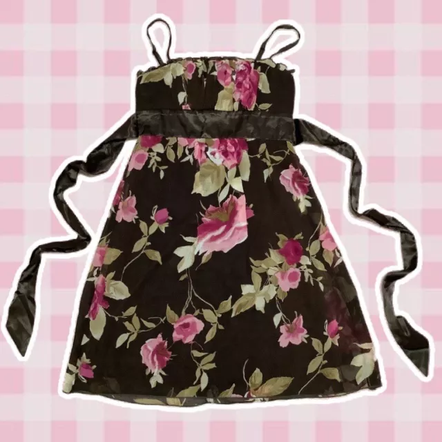 Studio Y Brown And Pink Y2K Style Floral Fairycore Springtime Midi Dress Size 3
