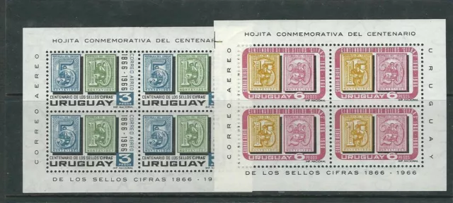 Uruguay 1967 Centenaire De Timbres Deux Mini-Feuillets (Scott C309-C310) VF MNH