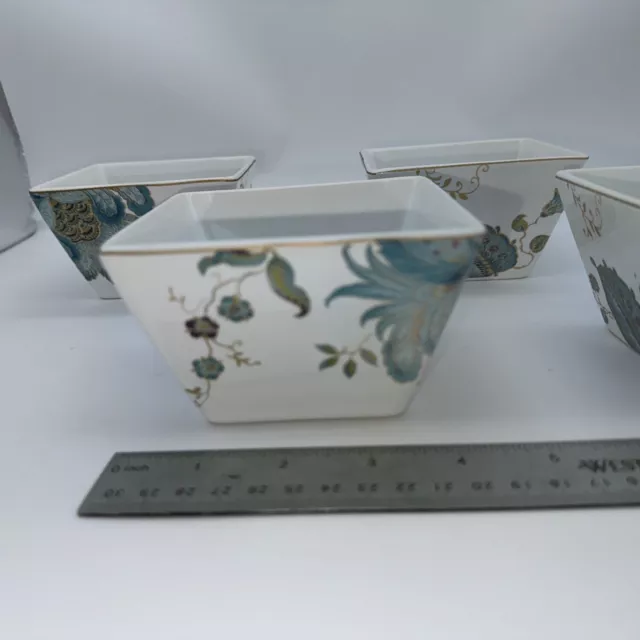 222 Fifth Eliza Teal  Square Snack Dessert Bowls Set of 4