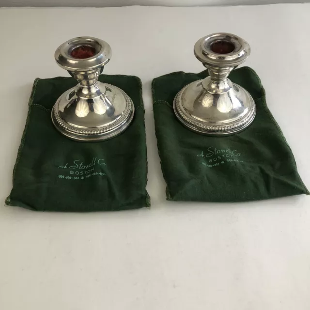 Sterling Silver Weighted Candle Holders w/ Storage Bags Stowell Co Boston