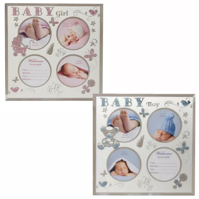 New Baby Glass Multi Aperture Photo Frame with Data Space - Boy or Girl