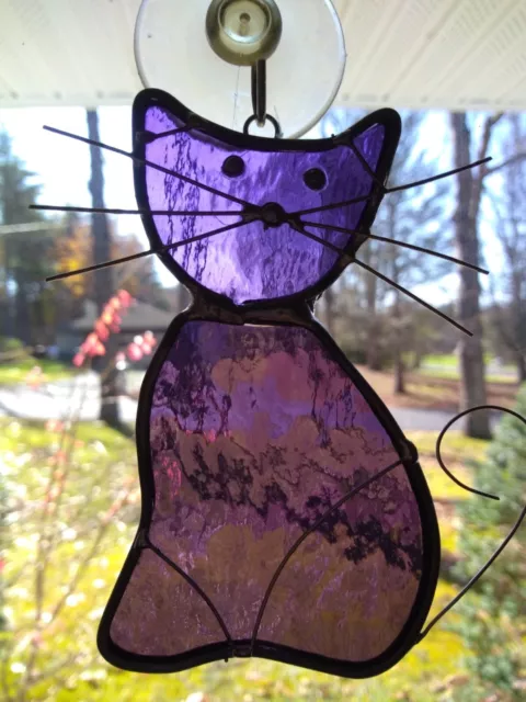 Stained glass handmade purple cat suncatcher new